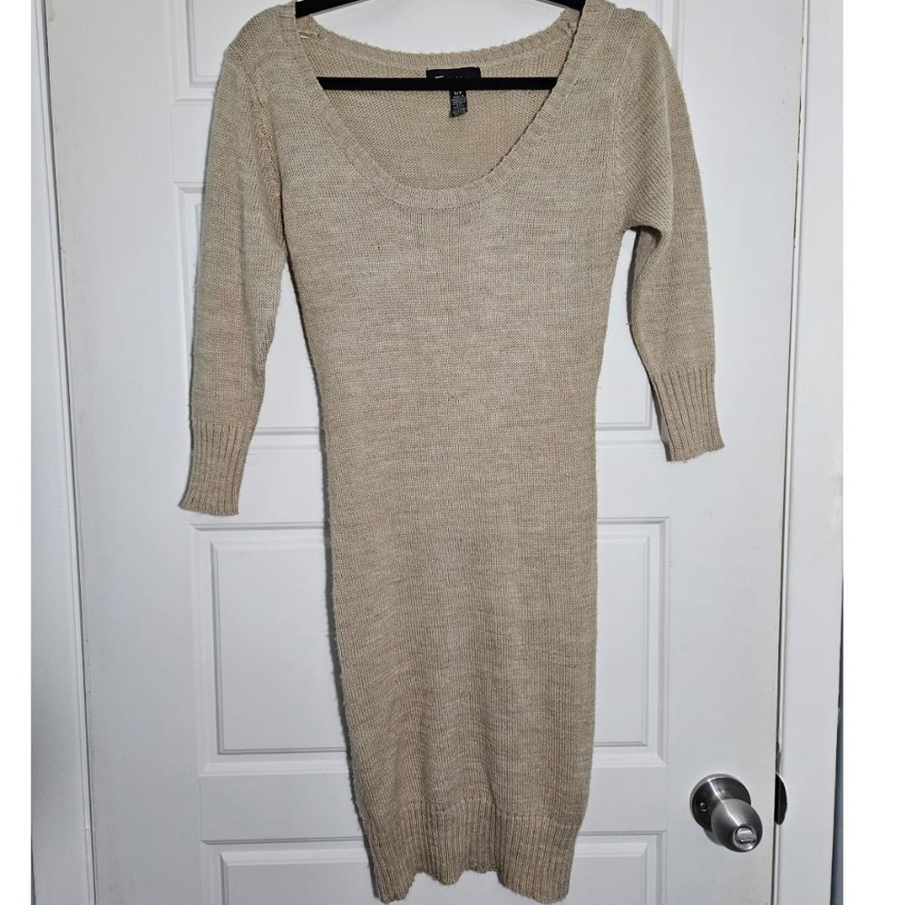 Beige Knit Sweater Dress